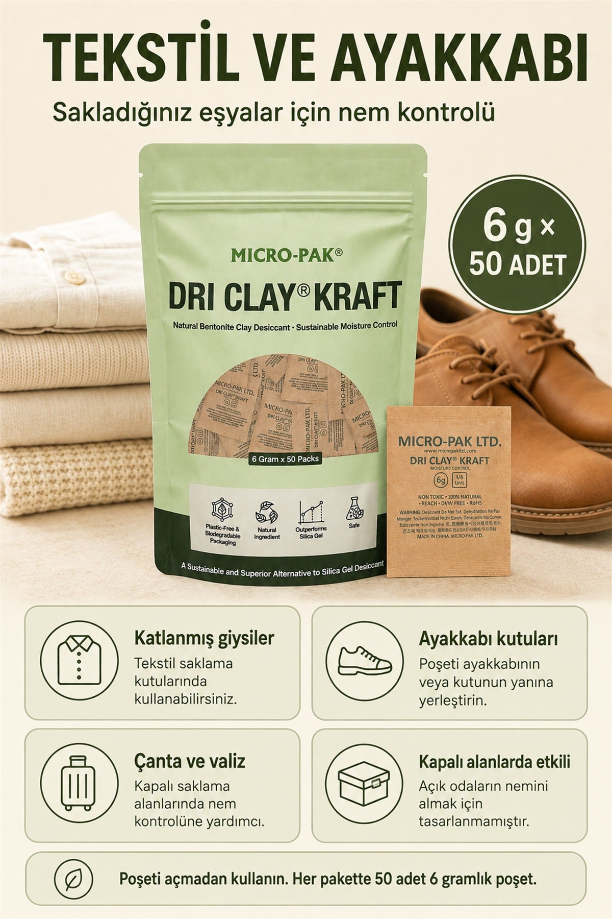 Micro-Pak nem alıcının tekstil ve ayakkabı saklarken kullanımı