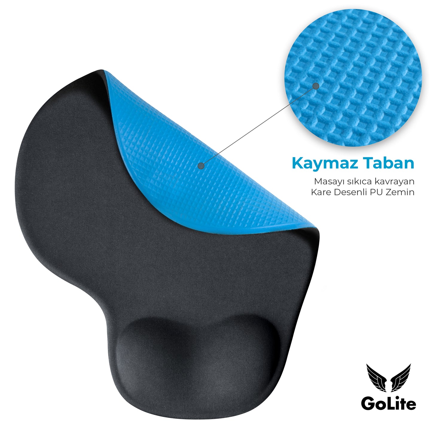 Bilek Destekli Mousepad Ergonomik Kaymaz Taban Siyah Mousepad - Oval