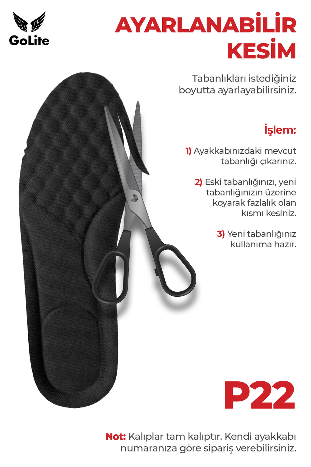 P22 tabanlık ayarlanabilir kesim bilgi görseli, beyaz zeminde