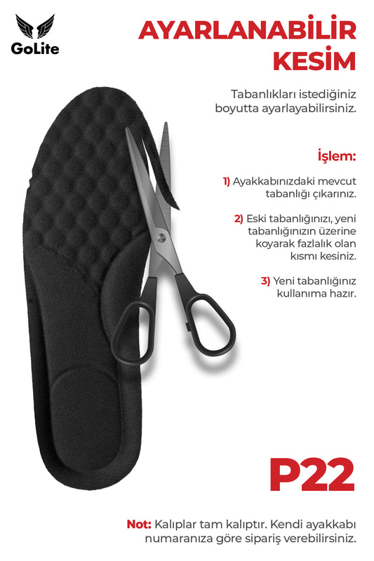 P22 tabanlık ayarlanabilir kesim bilgi görseli, beyaz zeminde