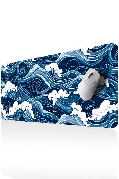 GoLite Classic Mousepad – Wave deseni, 70x30 cm, kenar detayı yakın çekim