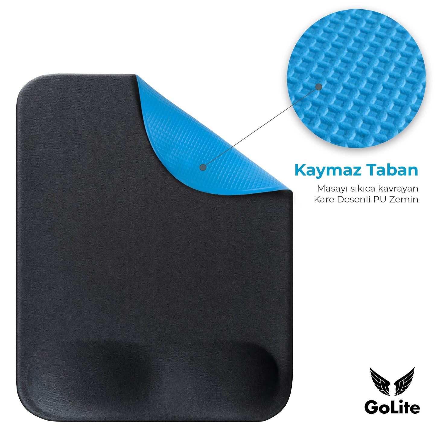 Bilek Destekli Mousepad Ergonomik Kaymaz Taban Siyah Mousepad - Dikdörtgen