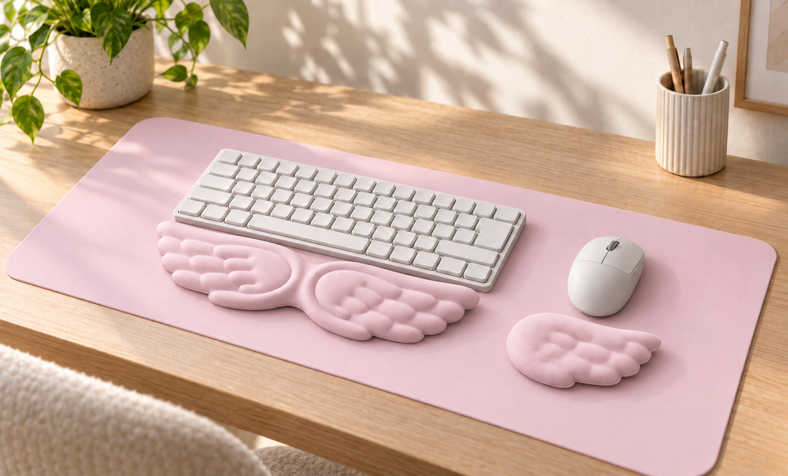 Toz Pembe bilek desteği seti ve aynı renk 70x30 GoLite mousepad birlikte