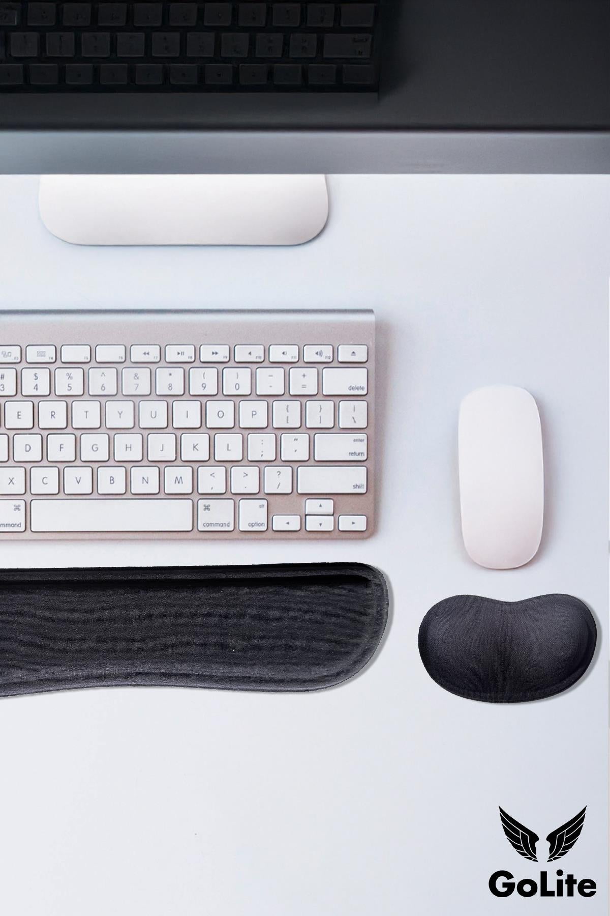 Klavye ve Mouse Bilek Desteği Seti, Ergonomik ve Konforlu, Kaymaz Taban Bilek Yastıkları - Siyah