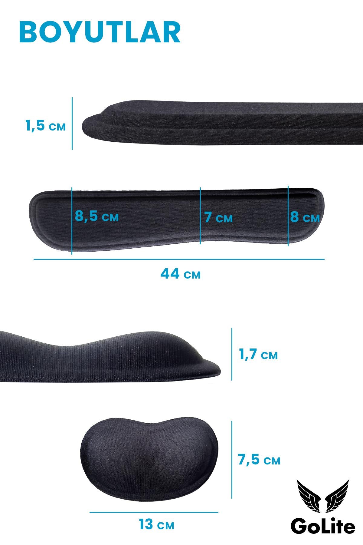 Klavye ve Mouse Bilek Desteği Seti, Ergonomik ve Konforlu, Kaymaz Taban Bilek Yastıkları - Siyah