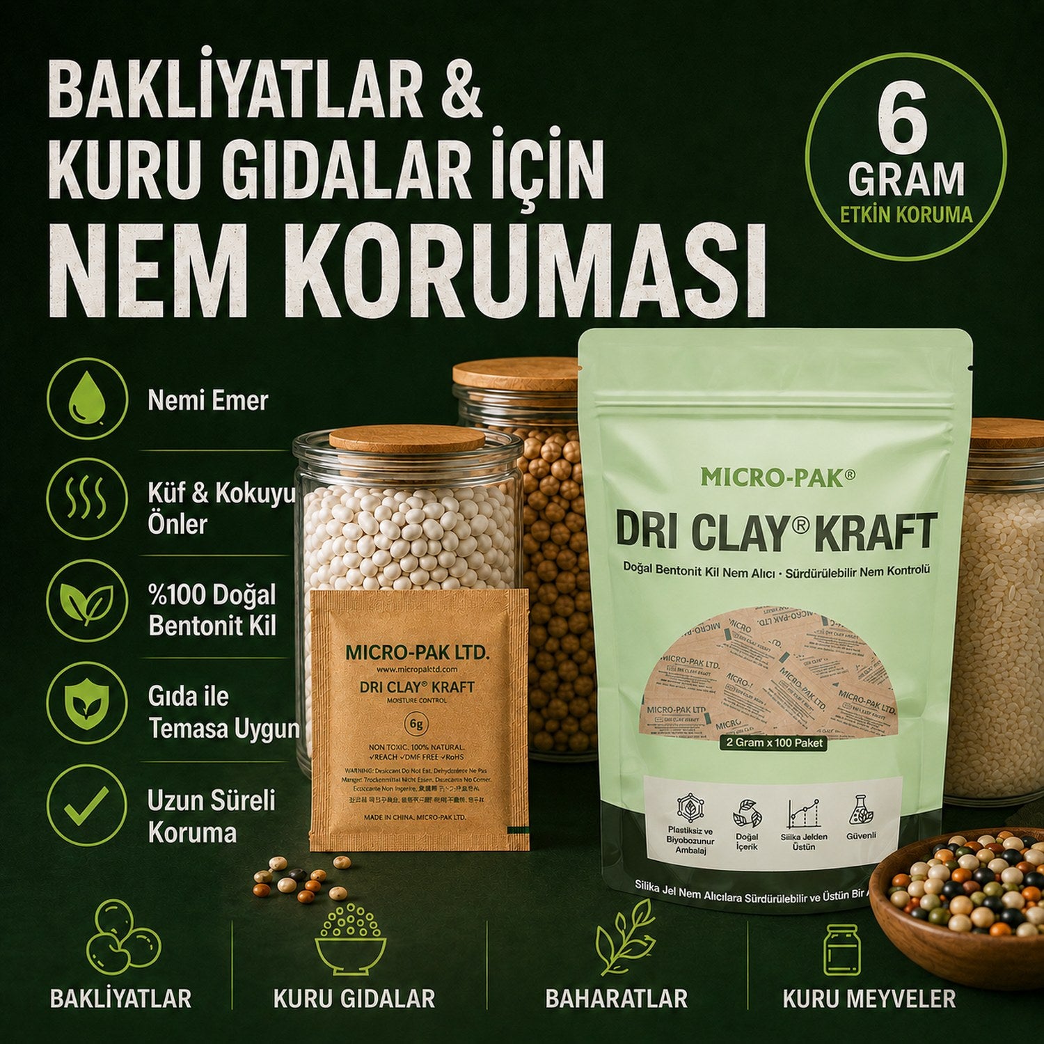 Bakliyat ve kuru gıdalar için nem koruması