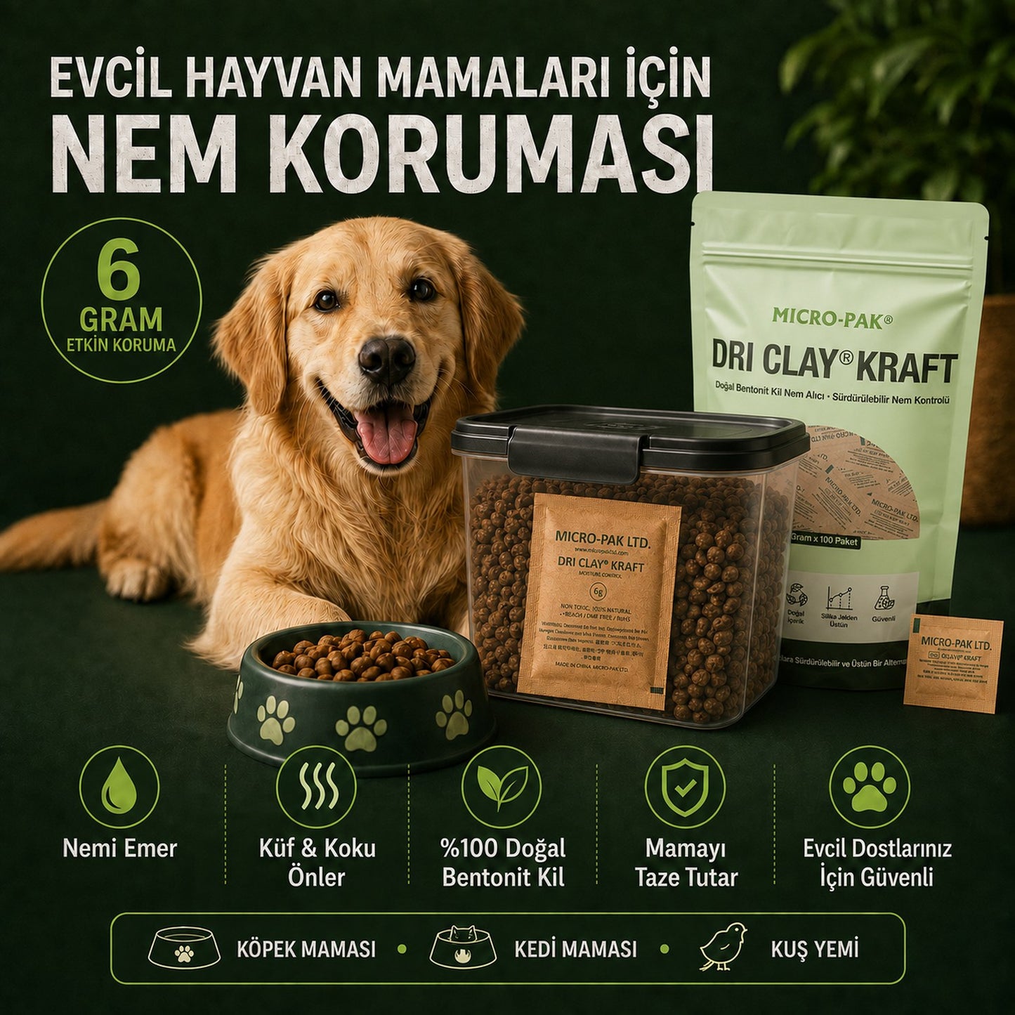 Kedi ve köpek mamaları için nem koruması