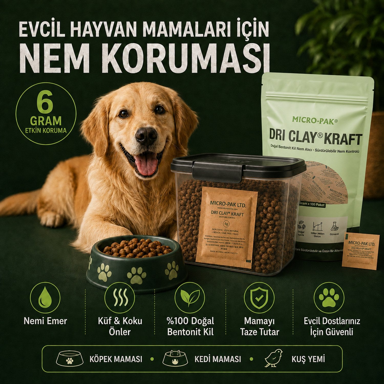 Kedi ve köpek mamaları için nem koruması
