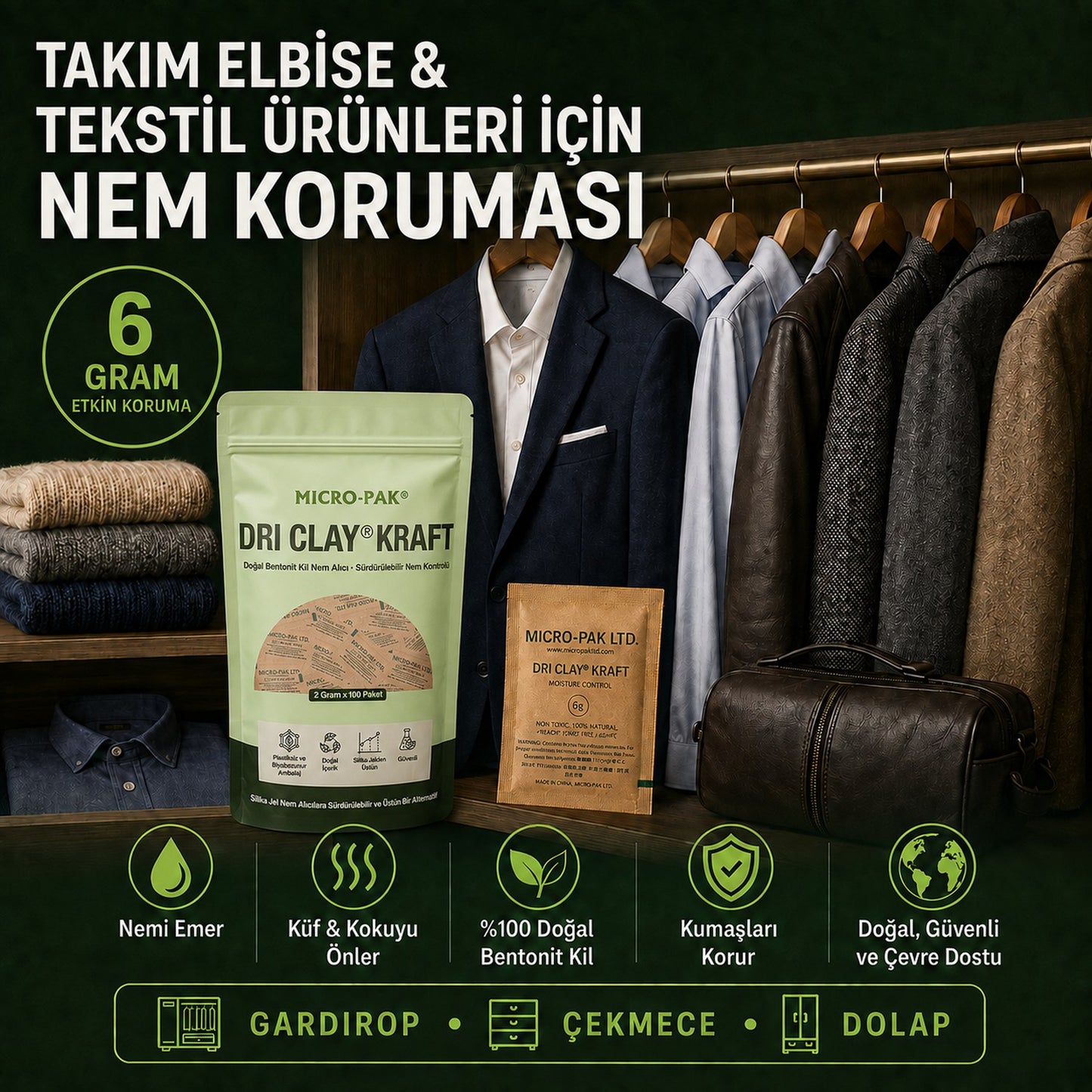 Takım elbise ve tekstil ürünleri için nem koruması